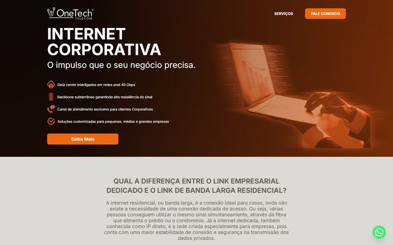 Site do projeto OneTech Internet Corporativa